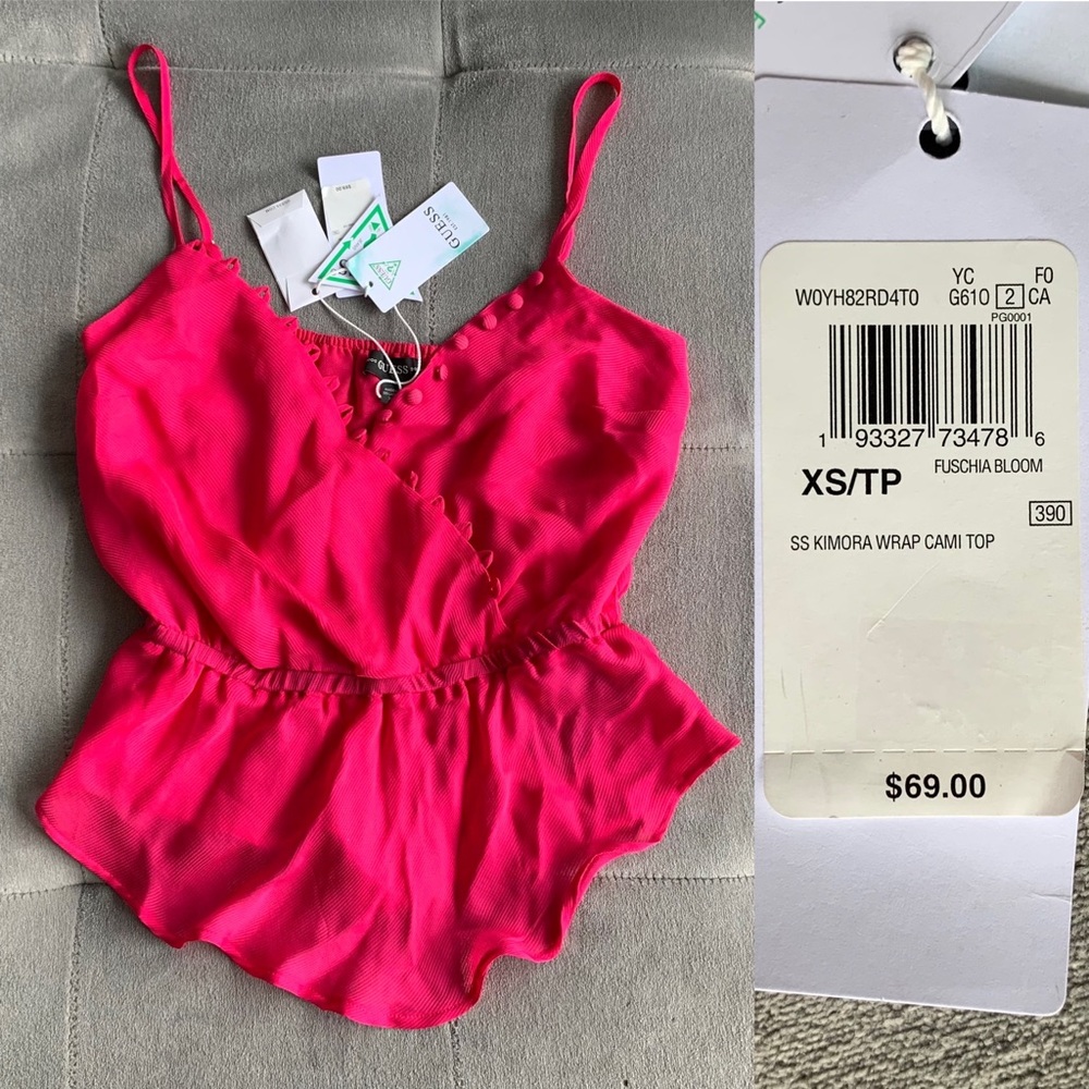 NWT GUESS Kimora Wrap Cami Top in Fuschia Bloom